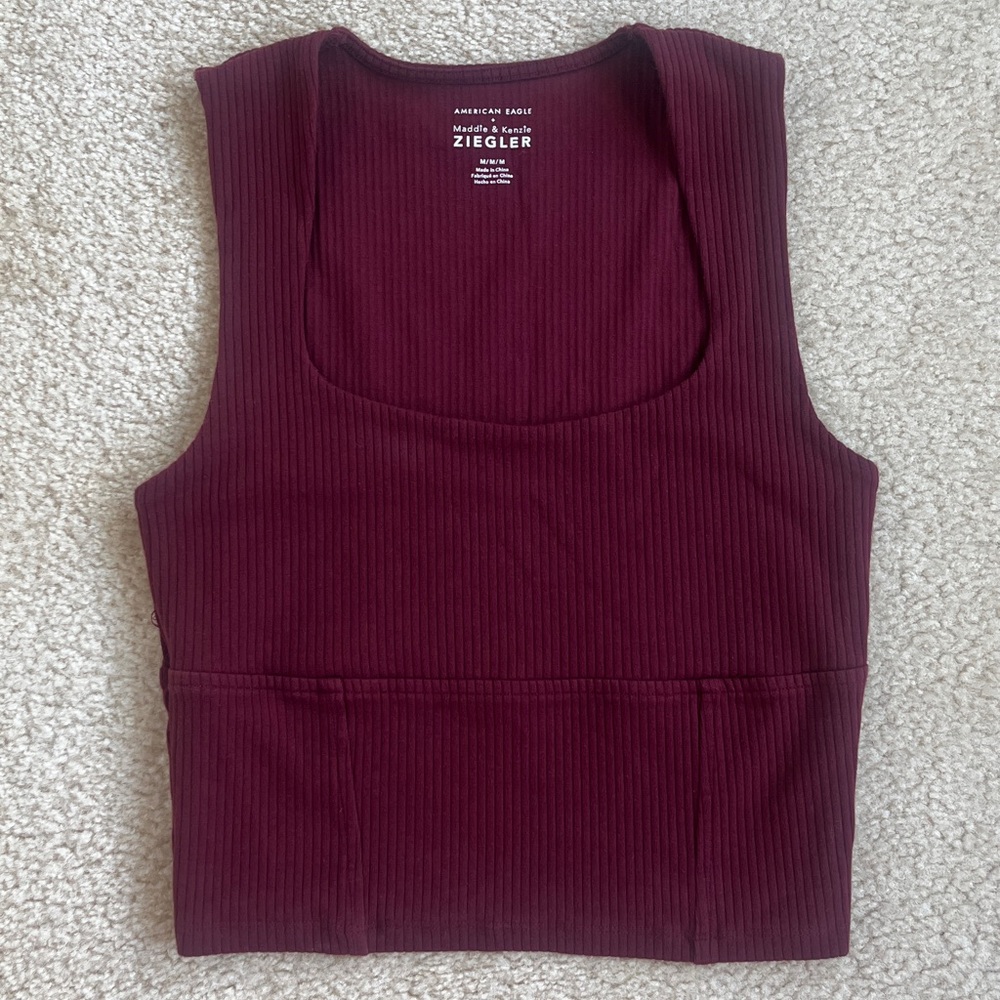 American Eagle x Maddie & Kenzie Ziegler Ribbed Maroon Crop Top Women's Medium